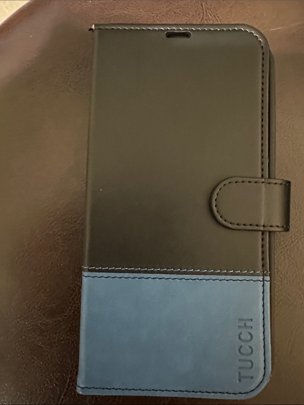 TUCCI Two-Tone Black and Blue Folio Phone Case with Card Slots